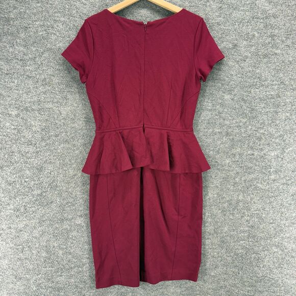 Ann Taylor Dress Women 6 Red Sheath Midi Zipper Lined Short Sleeve Casual Rayon - Picture 2 of 7